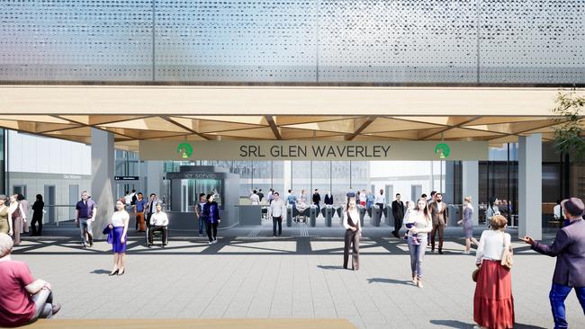 An artist’s impression of Glen Waverley Station on the Suburban Rail Loop.