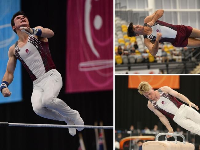 Gymnasts Finlay Jones, Dean Chandler and Lyam Chandler for Cooroy at the National Championships. Picture Winkipop Media