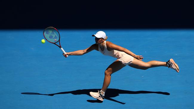 Marta Kostyuk of Ukraine plays a forehand in her third round match against Elina Svitolina. Photo: Getty Images