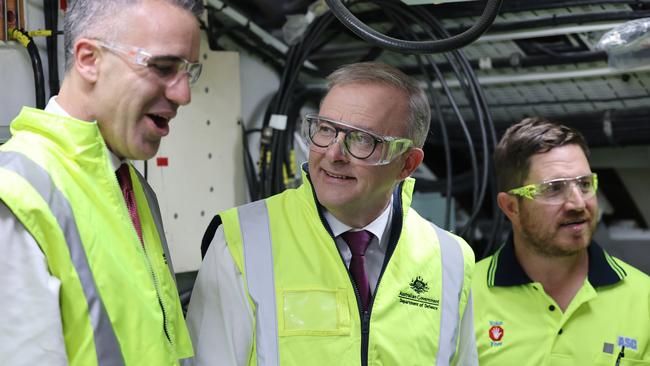 Anthony Albanese at the Osborne Naval Shipyard in Adelaide. Picture: David Mariuz/NCA