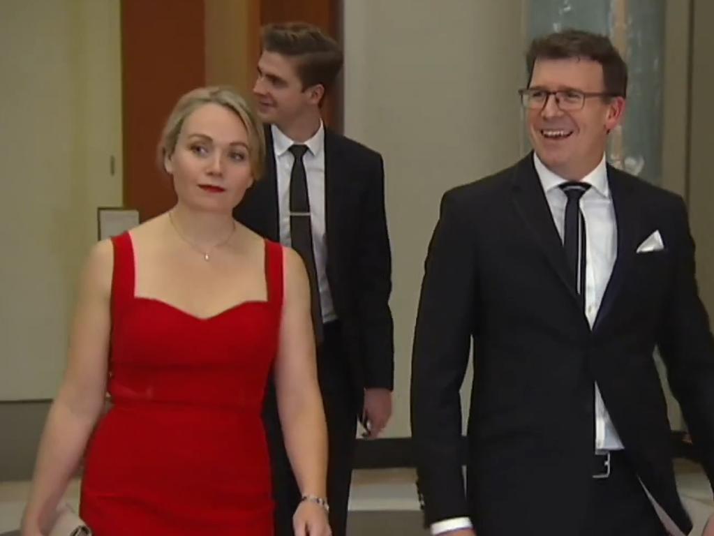 Federal member of Parliament Alan Tudge arrives at the 2017 Mid-Winter Ball in the company of Liberal staffer Rachelle Miller who he was having an affair with. Picture: ABC