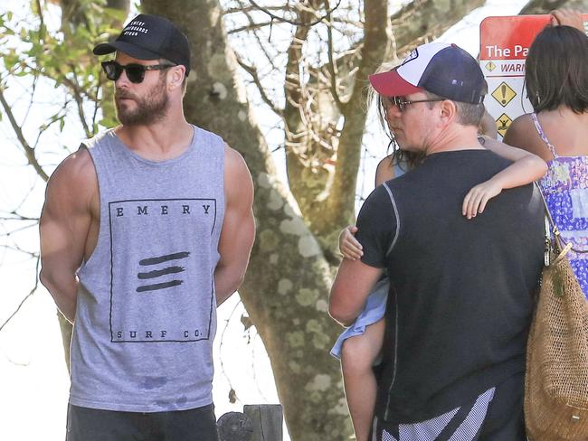 The Hemsworth/ Damon clan on their family beach day. Picture: MEDIA-MODE.COM