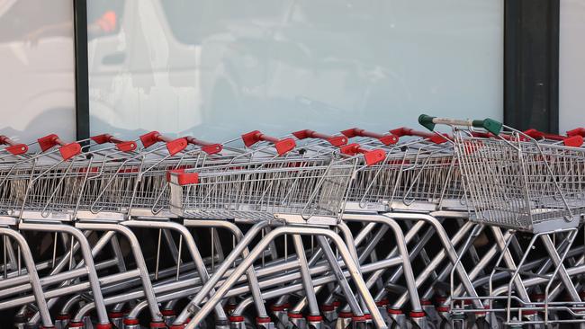 Shopping trolleys dumped or abandoned on public land like parks, nature strips or footpaths could see supermarkets fined $660, with a $726 fine for each extra trolley found in the same place. Picture: NCA NewsWire / David Mariuz