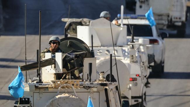 UNIFIL on patrol in Marjayoun in southern Lebanon on Saturday. Picture: AFP