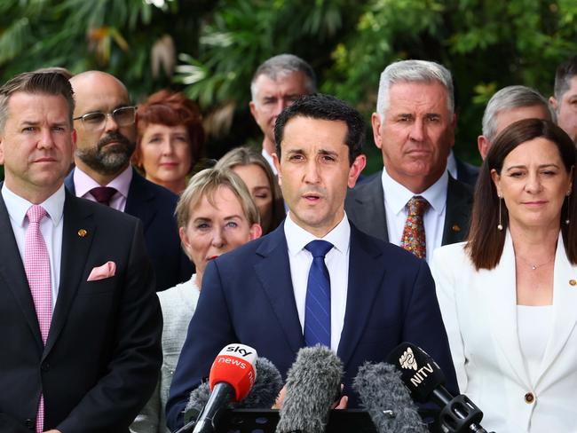 BRISBANE, AUSTRALIA - NewsWire Photos NOVEMBER 1, 2024: Queensland Premier David Crisafulli speaks to the media after the new ministers were sworn in. Picture: NewsWire/Tertius Pickard