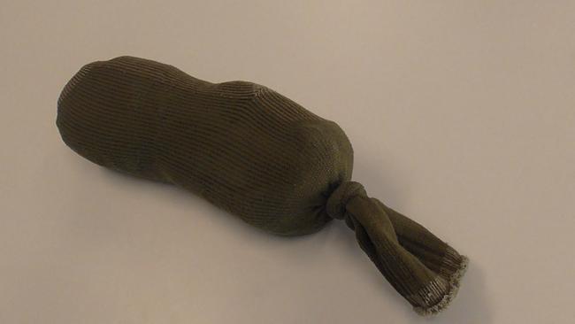 Green vegetable matter, concealed in a sock, confiscated at Geoffrey Pearce Correctional Centre in Windsor by Corrective Services staff. Picture: Corrective Services NSW