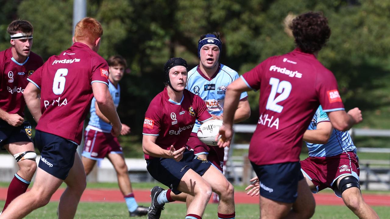 Action from the Colts 1 Club rugby union game between University of Queensland and Norths. Picture: Tertius Pickard