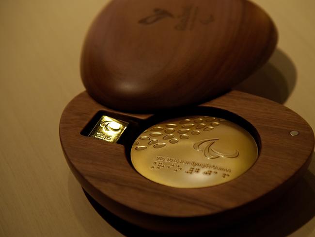 A close-up of the Paralympic gold medal