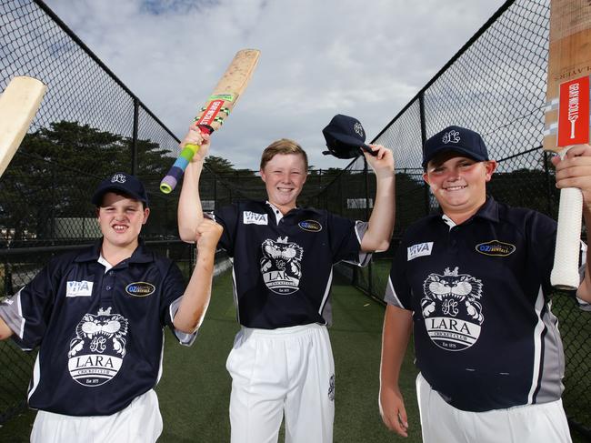 Under-13 players Corey Leamer, Zekiah Davey and Kaden Marum scored a century in the same game for Lara last weekend. Picture: Peter Ristevski