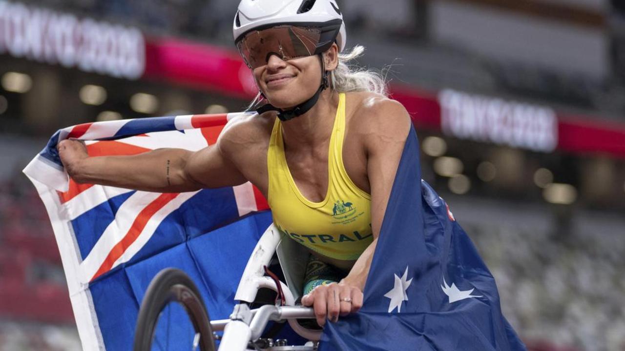 Madison De Rozario after winning the women’s 800m at the Tokyo 2020 Paralympic Games. Picture: AP