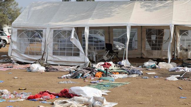 A picture taken on October 10, 2023 shows the abandoned site of the weekend attack of the Supernova desert music Festival by Palestinian militants near Kibbutz Reim in the Negev desert in southern Israel. Picture: Jack Guez/AFP