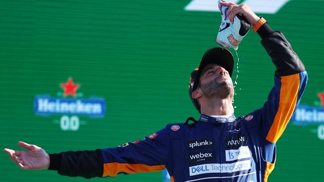 Daniel Ricciardo celebrates his Formula One victory. Picture: Getty Images