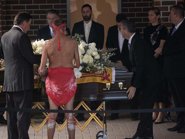 An indigenous smoking ceremony took place outside the chapel before Zonfrillo’s coffin was carried inside. EXCLUSIVE PICTURE/ News Corp/Julian Andrews.