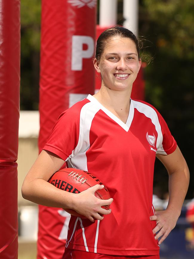 Kiara Bischa as Palm Beach Currumbin have four teams in the AFLQ Schools Cup semi finals for juniors and seniors grades. Picture: Glenn Campbell