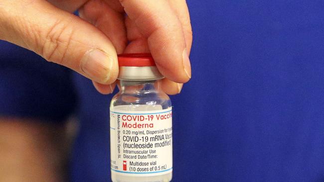 The Moderna COVID-19 vaccine. The company is set to trial a booster vaccine. Picture: Steve Parsons/WPA Pool/Getty Images