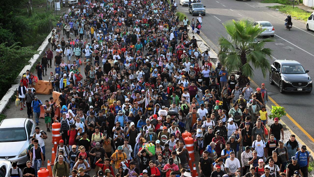 Hundreds of migrants, mostly from Central America, set out in a US-bound caravan. Picture: ISAAC GUZMAN / AFP