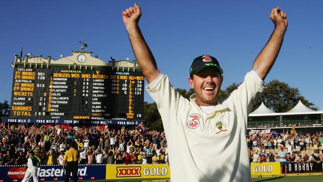 Ricky Ponting celebrates Australia’s incredible 2006 Adelaide win.