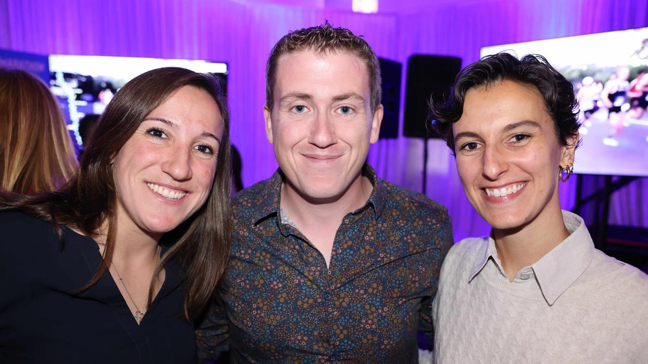 Emma Latini, Yvan Gallay and Marine Almagbaly at the 2024 Gold Coast Marathon welcome function at Crowne Plaza Surfers Paradise for Gold Coast at Large. Picture, Portia Large.