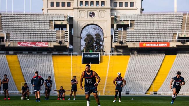 The team take a run at the Olympic Stadium. Picture: Instagram.