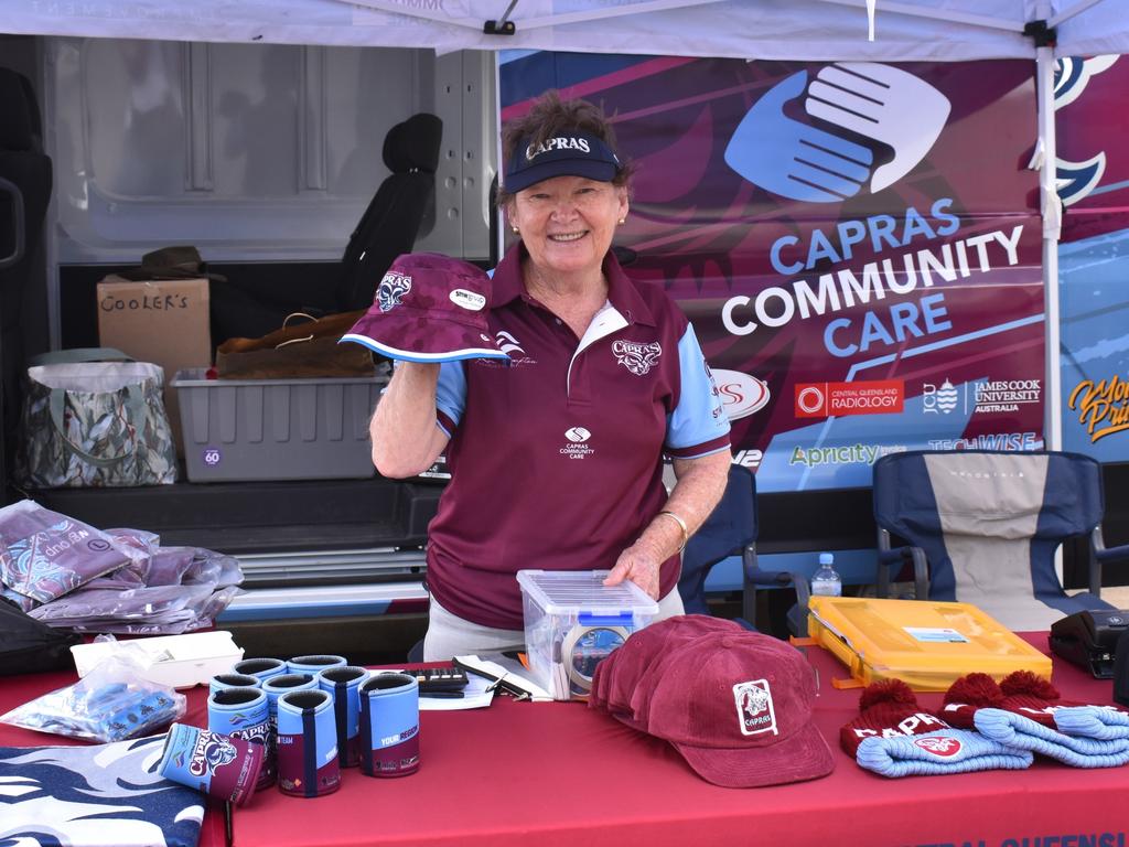 Jenny Hilcher at the merchandise stall at one of the CQ Capras home games.