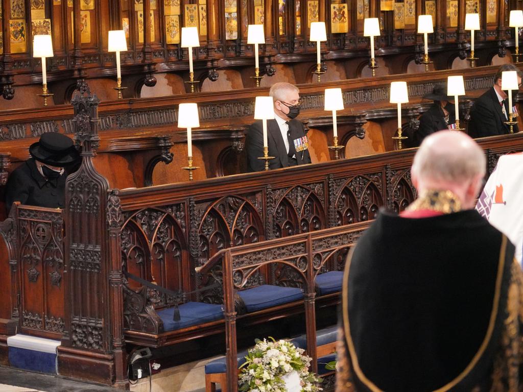 The Queen was distanced from her family at the funeral of her husband, Prince Philip, last year. Picture: Getty Images