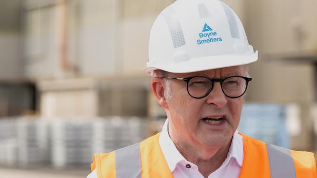 Anthony Albanese during a visit to the Rio Tinto Boyne Smelters in Gladstone. Picture: NewsWire / Paul Beutel