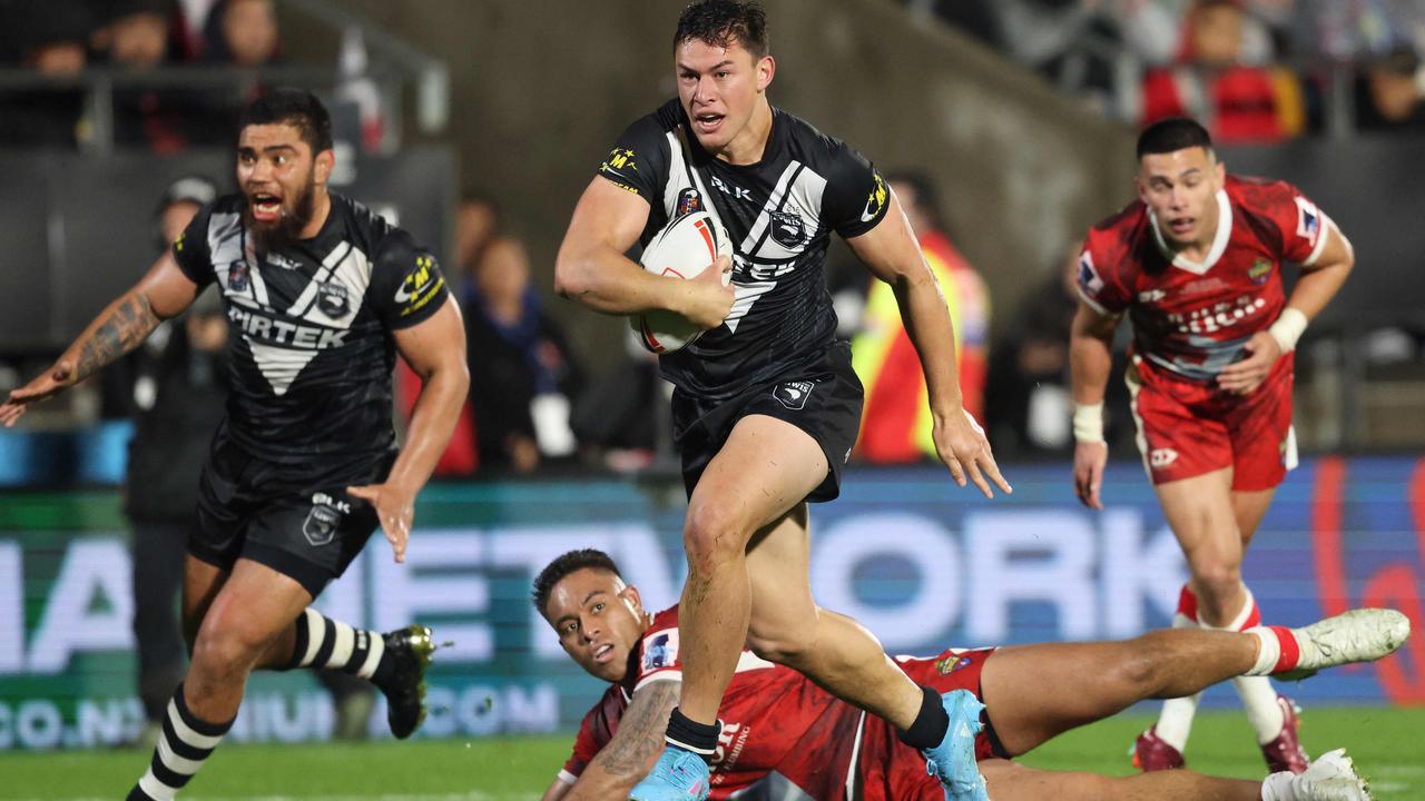 Joey Manu and New Zealand will feature on Fox Sports and Kayo in the World Cup. Picture: Michael Bradley/AFP