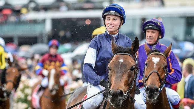 Katelyn Mallyon on Assign returns to the mounting yard. Picture: Jake Nowakowski