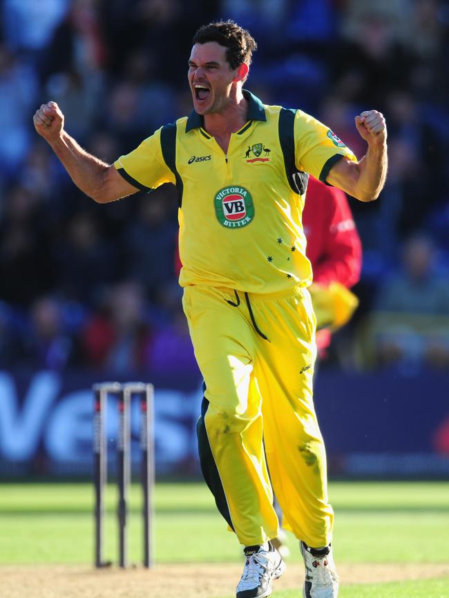 Clint McKay celebrates a wicket for Australia during his one-day international career.