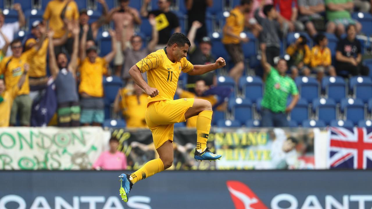 Andrew Nabbout of Australia celebrates after scoring a goal