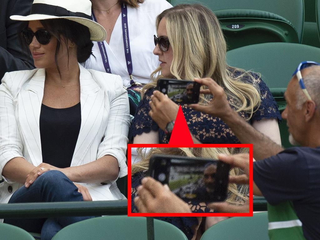 The Duchess of Sussex watches Serena Williams. Photo credit: Express Syndication/MEGA TheMegaAgency.com.