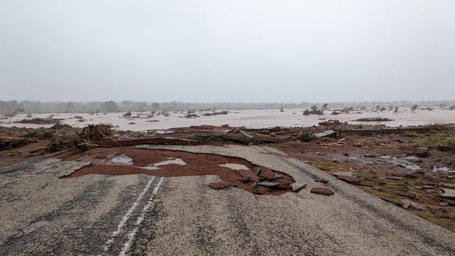 The road between Kalkarindji and Daguragu was damaged amid major flooding in the Victoria Daly region. Picture: Supplied