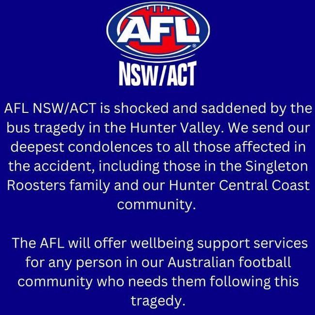 AFL NSW/ACT shared statement on tragedy. Picture: Instagram