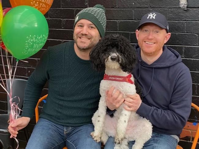 Jeffrey Broussard and Travis Oliver were walking in Carlton with their dog Ouiser. Picture: Supplied