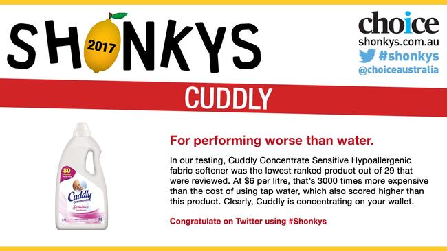 Cuddly earned a lemon for its performance with this product. Picture: Choice