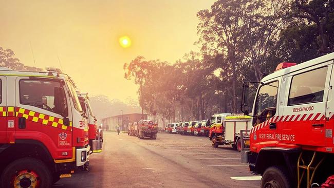 Fire trucks lined up ready to go into action at Port Macquarie. Picture: Instagram.