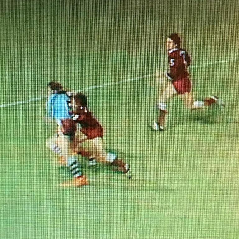 NSW’s Greg Brentnall scores the first try of the State of Origin era in 1980 against Queensland at Lang Park.