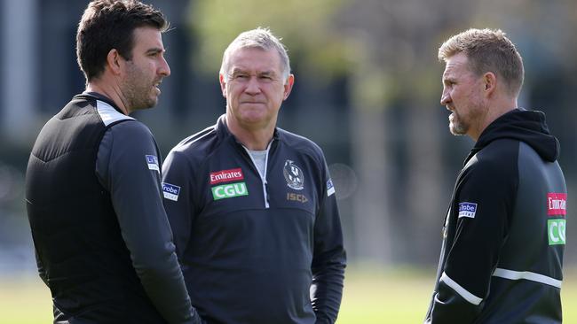 Collingwood General Manager of Football Geoff Walsh, middle, has quit the club. Picture: Michael Klein.