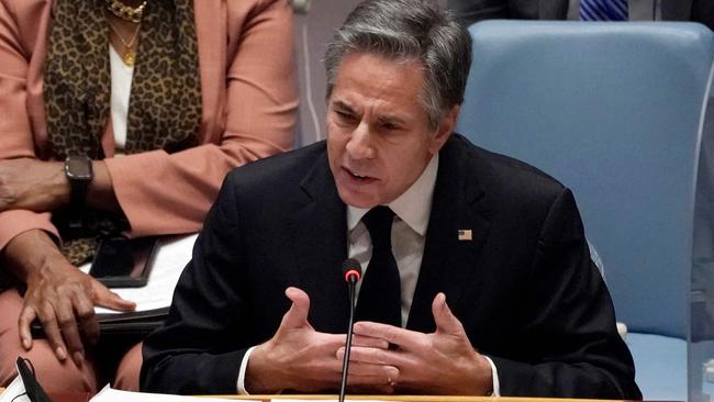 US Secretary of State Antony Blinken speaks at a UN Security Council meeting on Ukraine. Picture: AFP