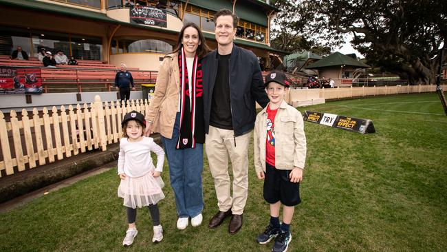 Anthony De Ceglie, wife Sarah and children Esme and Levi attend a North Sydney Bears game. Picture: Julian Andrews