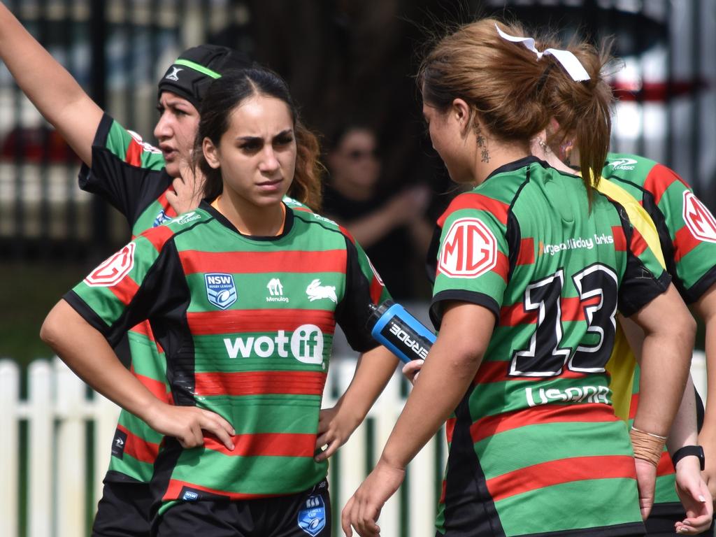 Arijana Zammit-Kaipo (left) chats with Catea Duff after a try. Picture: Sean Teuma. Lisa Fiaola Cup