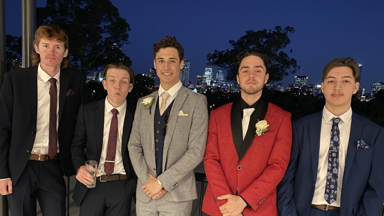 Southern Cross Catholic College Year 12 students Alex Gaffney, Matthew Gaffney, Hugo Albert, Adam Clair, Jack Bailey had a great time at the formal at Victoria Park on September 16, 2021. Photo: Majella Thompson