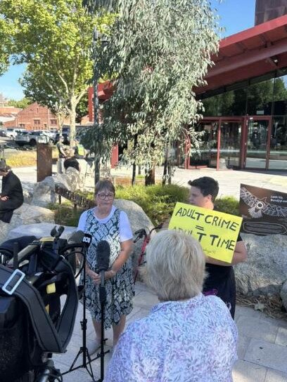 Demonstrators gather outside the Premier's Bendigo office. Picture: Gianni Francis