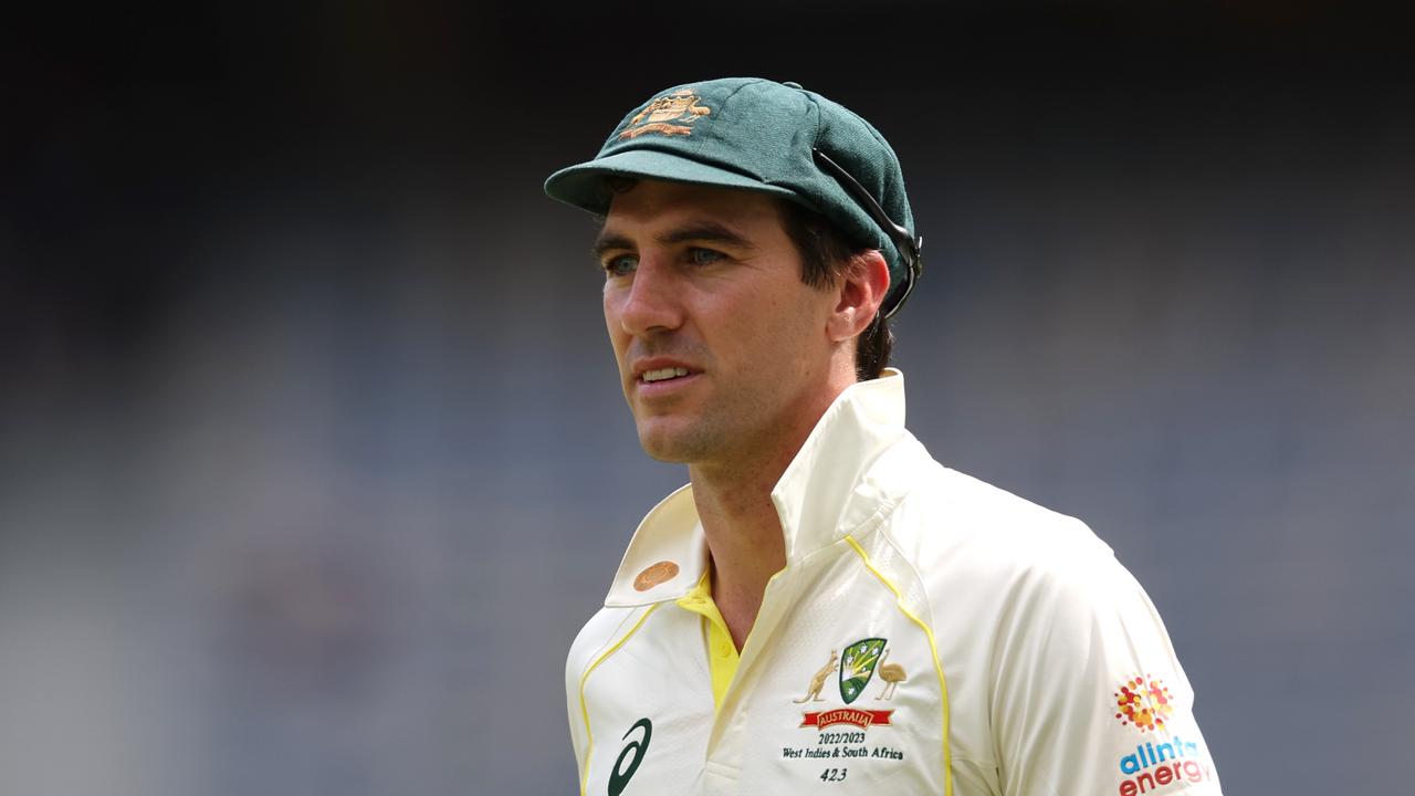 PERTH, AUSTRALIA - DECEMBER 04: Pat Cummins of Australia looks on after victory during day five of the First Test match between Australia and the West Indies at Optus Stadium on December 04, 2022 in Perth, Australia. (Photo by Cameron Spencer/Getty Images)