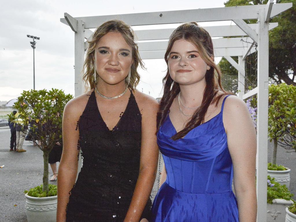 Liana Coyne (left) and Taylah Finney at Wilsonton State High School formal at Clifford Park Racecourse, Wednesday, November 13, 2024. Picture: Tom Gillespie