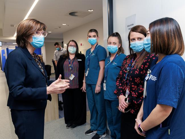 MELBOURNE, AUSTRALIA - NewsWire Photos MARCH 22, 2022:  Minister for Health, Mary-Anne Thomas, meets staff at Royal Melbourne Hospital after announcing the recruitment of 1200 doctors, nurses, midwives and allied health professionals from overseas. Picture: NCA NewsWire / David Geraghty
