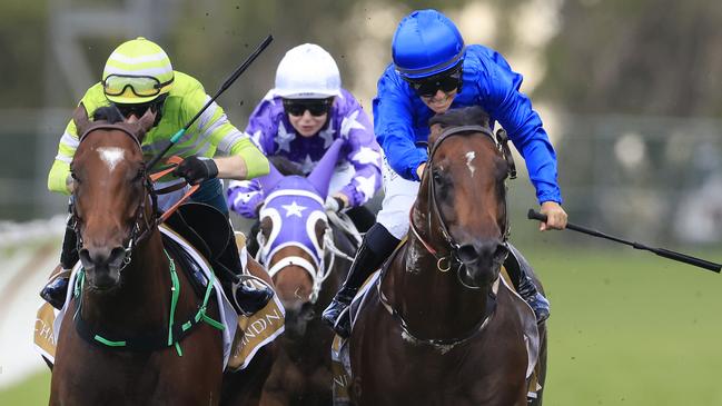 Andermatt (blue) was a big winner first-up and is a short-priced favourite to win again. Picture: Getty Images