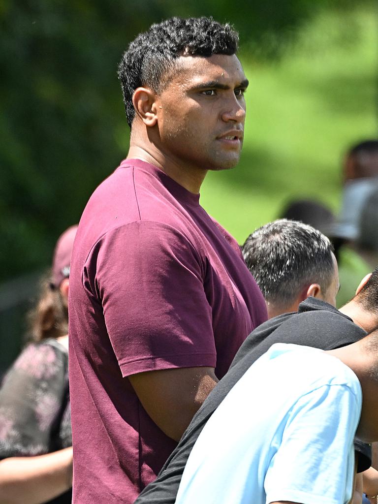 Tevita Pangai Jr at broncos training. Picture: Lyndon Mechielsen/Courier Mail