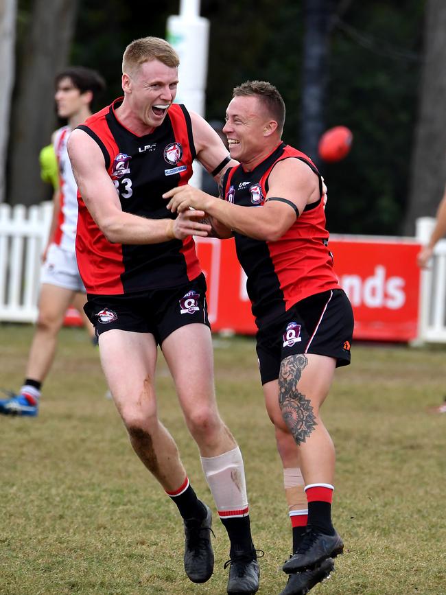 Redlands players celebrate a goa. Picture, John Gass