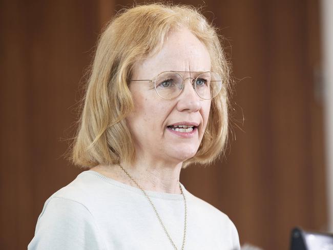 Chief Health Officer Dr. Jeannette Young addresses media at 1 William St, Brisbane City, Brisbane, 9th of January 2021. (News Corp/Attila Csaszar)